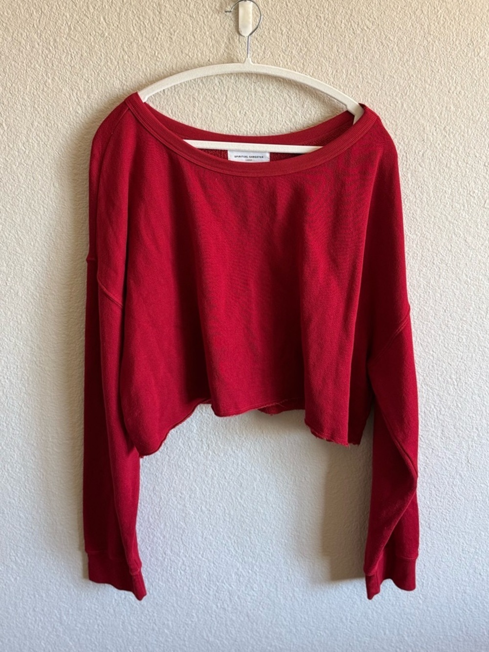 Spiritual Gangster Cropped Red Crewneck Large Loungewear Athleisure Lightweight
